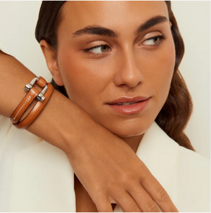 Pulsera Grillete Roll - Bañado en Plata · Cuero