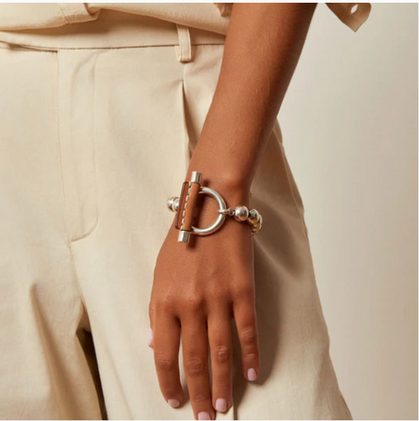 Pulsera Cadena Bolas Cuero