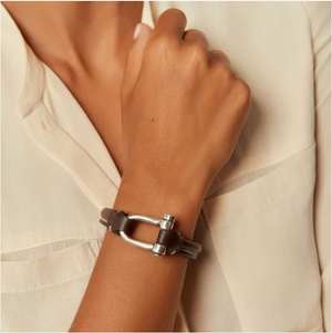 Pulsera Grillete Icon - Bañado en Plata · Cuero